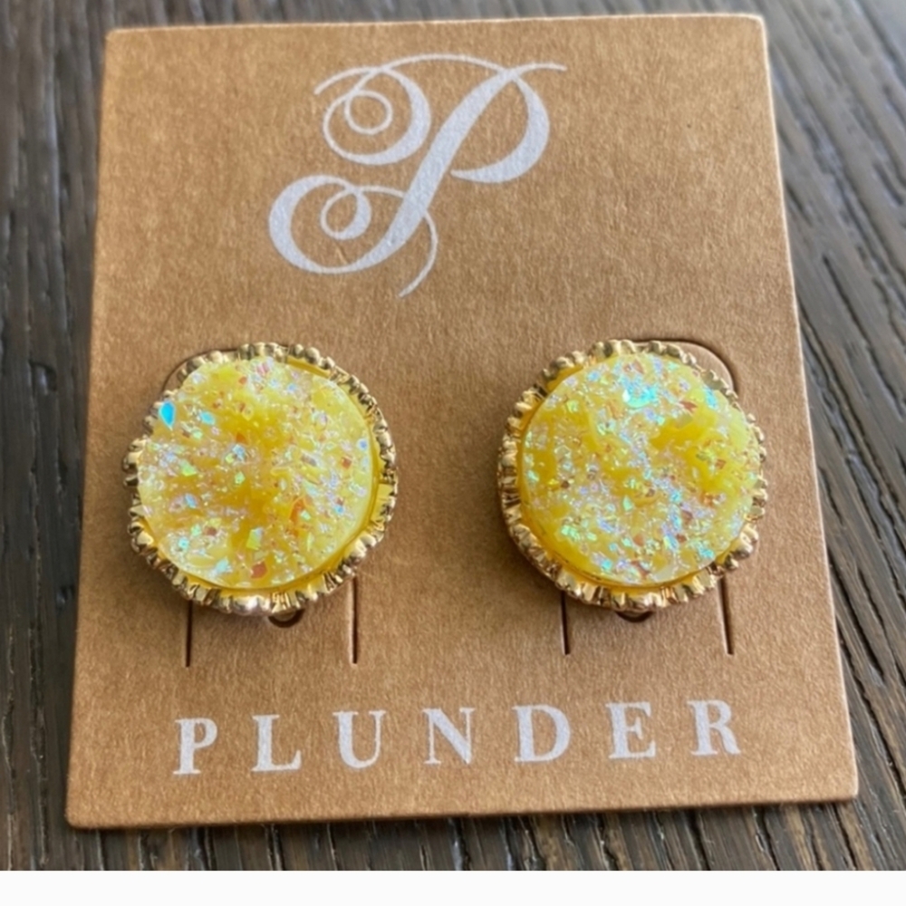 Plunder Yellow Druzy Earrings. Never Worn. Excellent Condition
